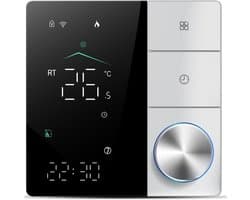 Slimme Thermostaat - Vloerverwarming Controle - Comfort Binnenklimaat - AI Leren Programmering - 88x88mm - Zwart Wit