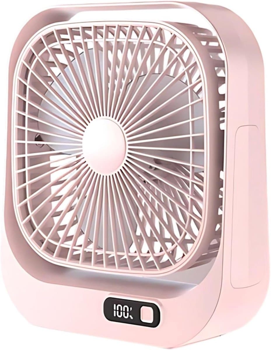 VHV - Bureauventilator - Oplaadbare mini ventilator met LED-display - 3 standen en 360° draaibaar - Roze — afbeelding 1