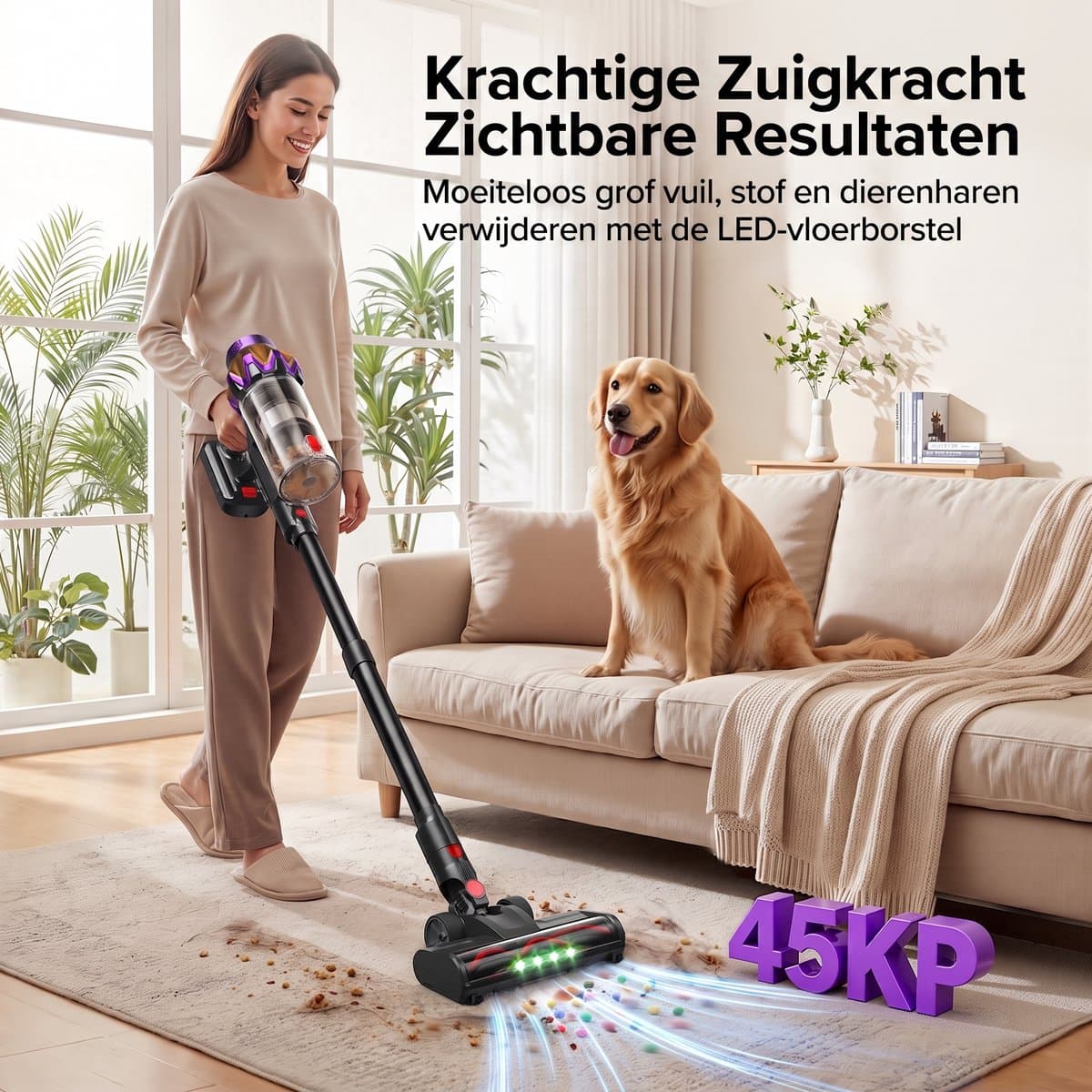 Lubluelu P6 Draadloze Steelstofzuiger 45Kpa- 5 in 1 Handstofzuiger - Zelfstaand Design - 50 Min Gebruikstijd - Verwijderbare Batterij- Anti-klit Borstel - HEPA-filter - LED-koplampen — afbeelding 1