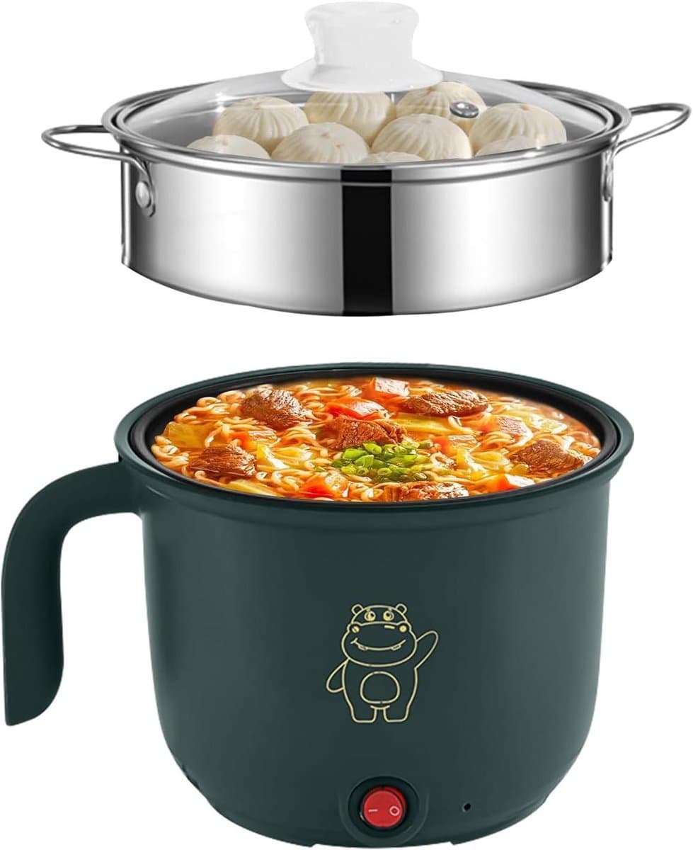 Elektrische Hot Pot - Mini Kookpan - Snelle Maaltijden - Met Stoompan - 18 Liter - Groen — afbeelding 1