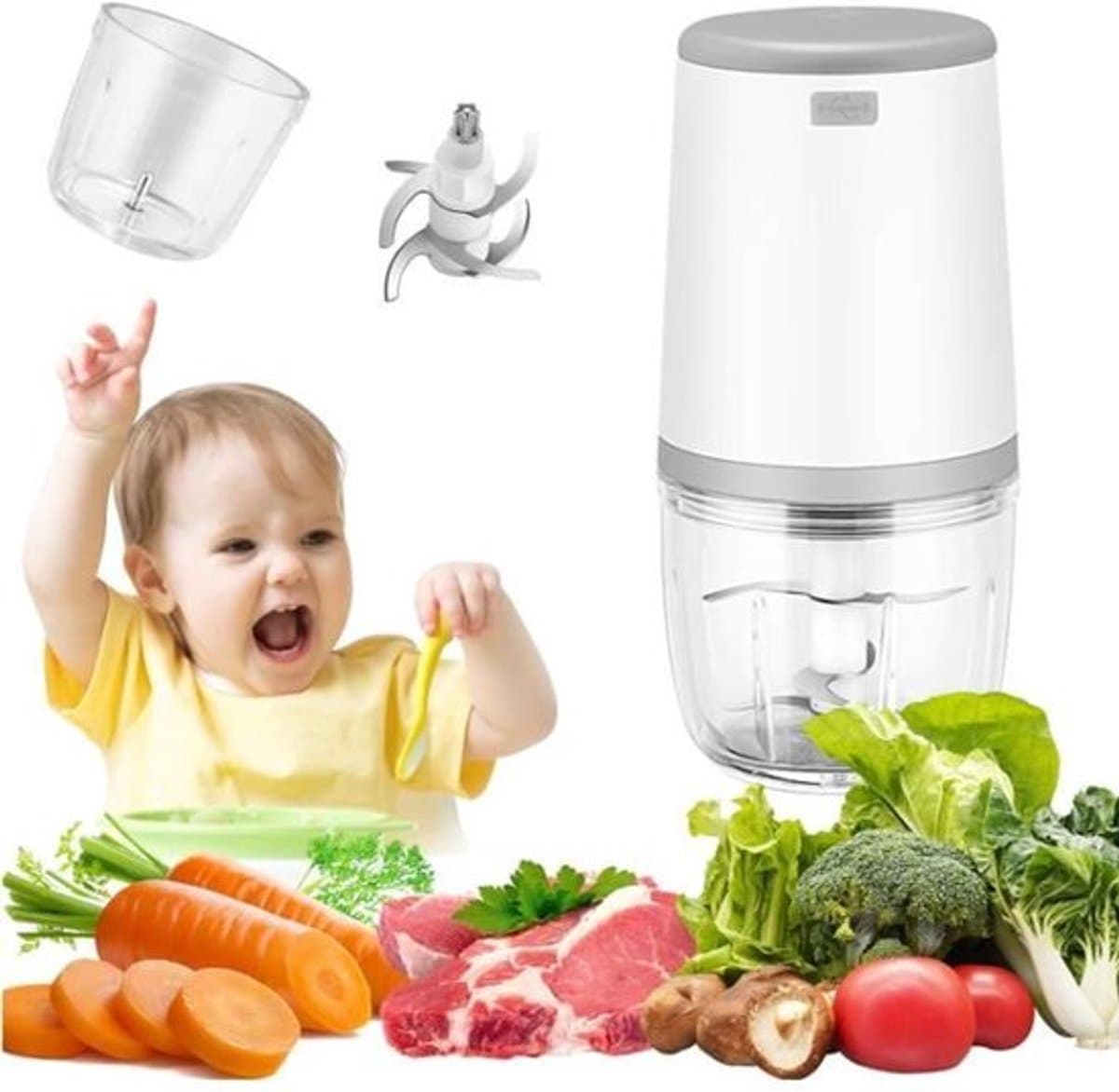 Mini babyblender, mini keukenmachine, 300 ml babyblender, mini elektrische hakmolen, mini keukenmachine met USB-oplaadfunctie, blender — afbeelding 1