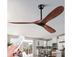 MODENUIT Plafondventilator – 152 cm – Zonder Verlichting en Afstandsbediening – ABS – Zwart Donker Walnoot
