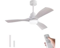 MODENUIT Plafondventilator Met Verlichting – 42 Inch – ABS – Wit – 6 Snelheden Met Afstandsbediening