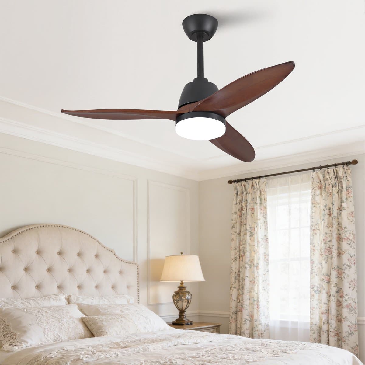 42 inch moderne zwarte plafondventilator - dimbaar in 3 kleurtinten - massieve houten bladen - omkeerbare DC-motor - geheugenfunctie - elegante afwerking — afbeelding 1