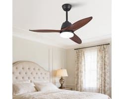 42 inch moderne zwarte plafondventilator - dimbaar in 3 kleurtinten - massieve houten bladen - omkeerbare DC-motor - geheugenfunctie - elegante afwerking
