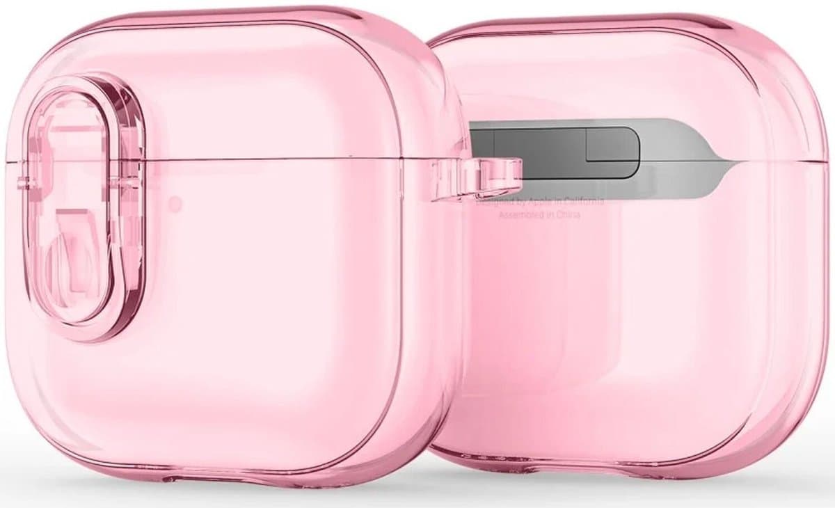 Dux Ducis PECL Hoesje Geschikt voor AirPods 4 met Aluminum Haak Transparant Roze — afbeelding 1