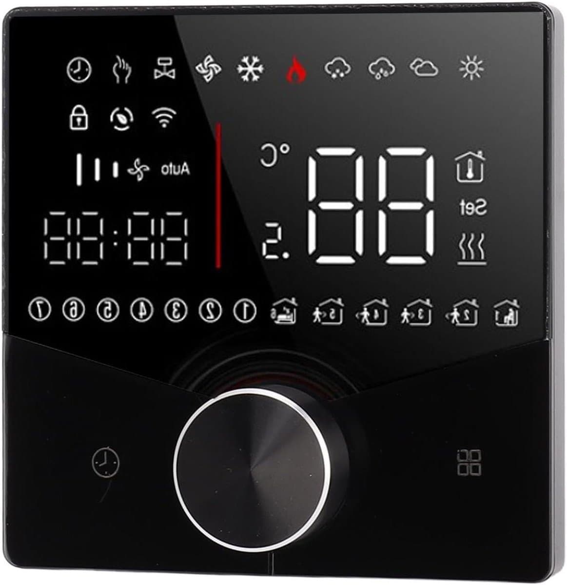 Slimme Thermostaatknoppen - Temperatuurregelaar - Verwarming Regelen - LCD Kleurendisplay - 88mm - Zwart — afbeelding 1