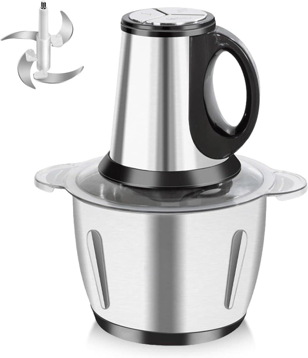 Elektrische Mini Hakmachine - Keukenmachine Hakker - Snel Ingrediënten Verwerken - 3 Snelheden Instelbaar - 2 Liter - Zilver — afbeelding 1