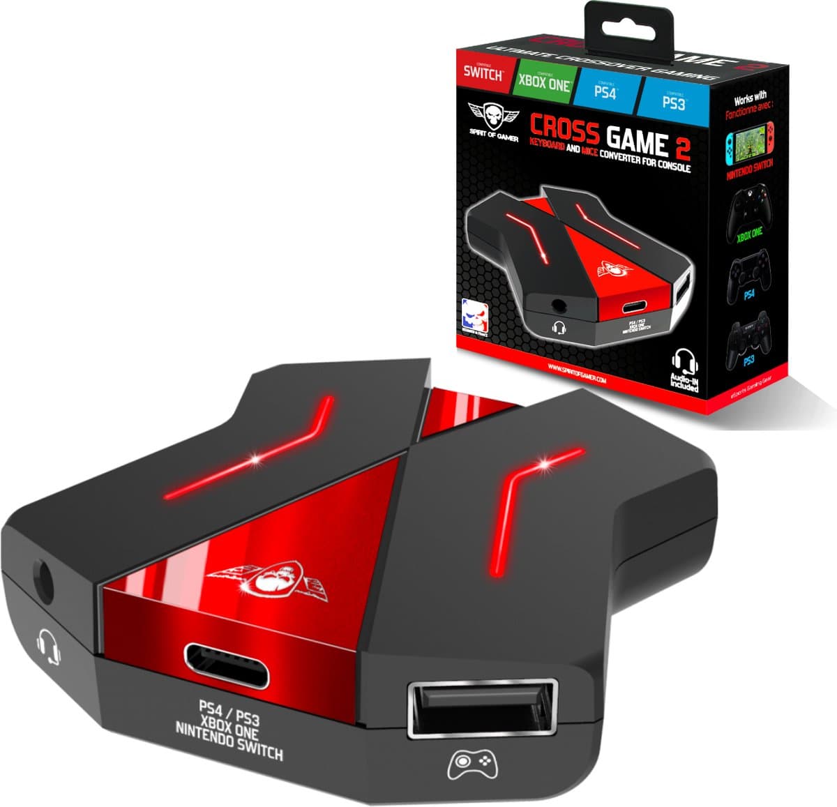 Spirit of Gamer Converter 2 – Converter muis – Geschikt voor PS4, PS3, Xbox One, Nintendo Switch – Compatibel met verschillende Consoles – ideaal voor FPS-spellen – geschikt voor elke muis en keyboard – Zwart/Blauw — afbeelding 1