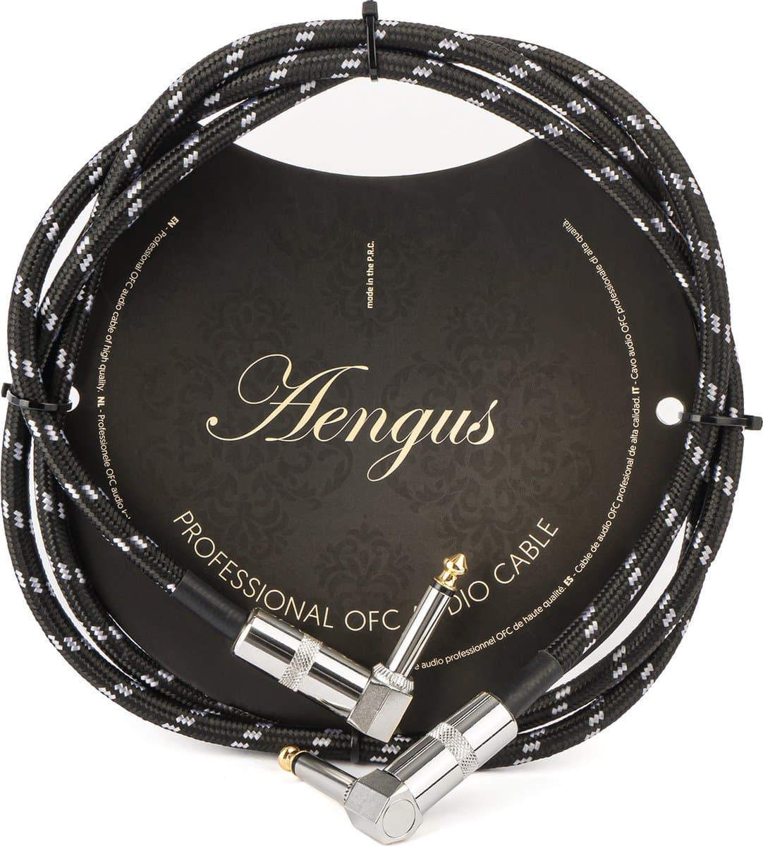 Áengus Black Tweed Gitaarkabel Instrumentkabel - 6.35mm mono jack plug haaks/haaks - 1,5 meter — afbeelding 1