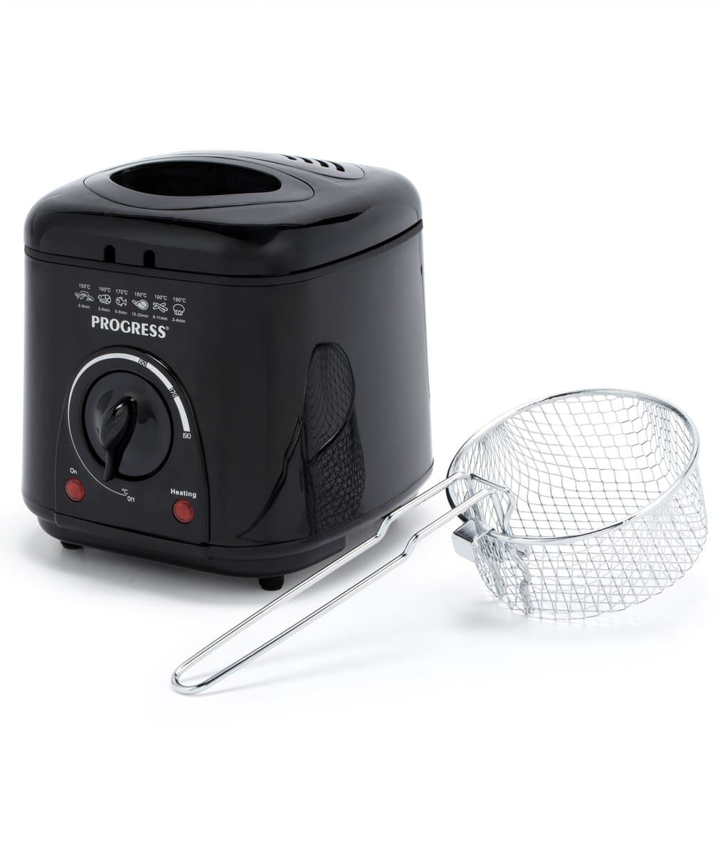 Progress EK2969PBLKVDE Compacte 1L Mini Friteuse - Verwijderbare antiaanbak kookmand, Gemakkelijk te reinigen, Antislip, Instelbare temperatuurregeling, Aanrecht frietpan, Geurreducerend filter, 950W — afbeelding 1