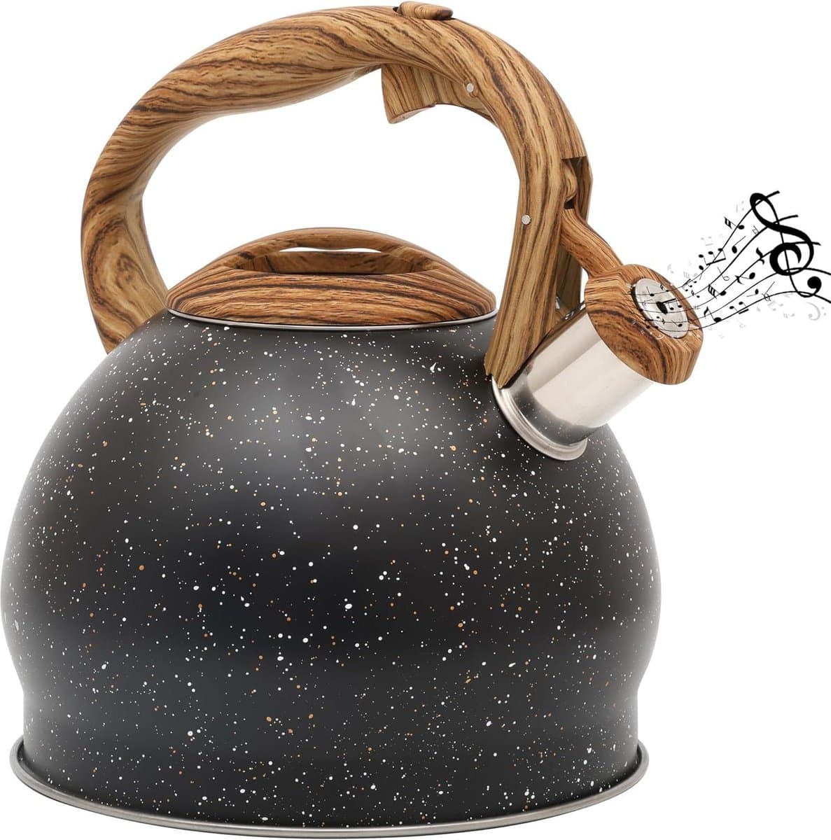 Black Texture Whistling Tea Kettle - 3L Tea Pot for Stovetop Induction Hob - Stainless Steel Hot Water Camping Kettle Teapot for Tea Coffee — afbeelding 1