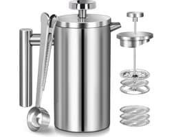 French Press Koffiezetapparaat 34 oz 1000 ml dubbelwandige geïsoleerde - Voor Thuis, Camping en Kantoor Coffee Strainer