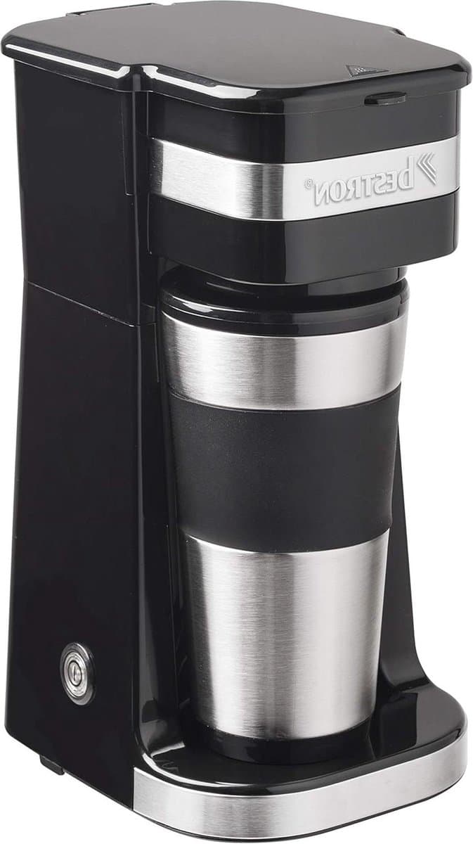 Koffiezetapparaat met thermosbeker voor gemalen filterkoffie - ideaal voor camping - 2 grote koppen - 750 Watt - rvs - zilver/zwart — afbeelding 1