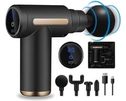 Massage gun Mini-Massagepistool voor spieren met LCD-display en 4 massagekoppen - Verlicht pijn en stijfheid met 6 instelbare niveaus massage gun