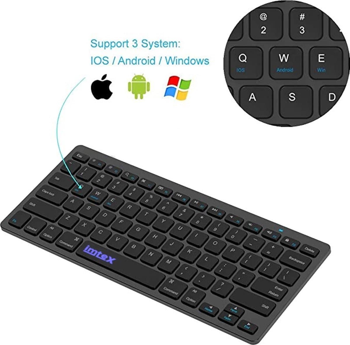 Imtex Toetsenbord Draadloos - Bluetooth Keyboard - QWERTY NL Toetsenbord Zwart — afbeelding 1