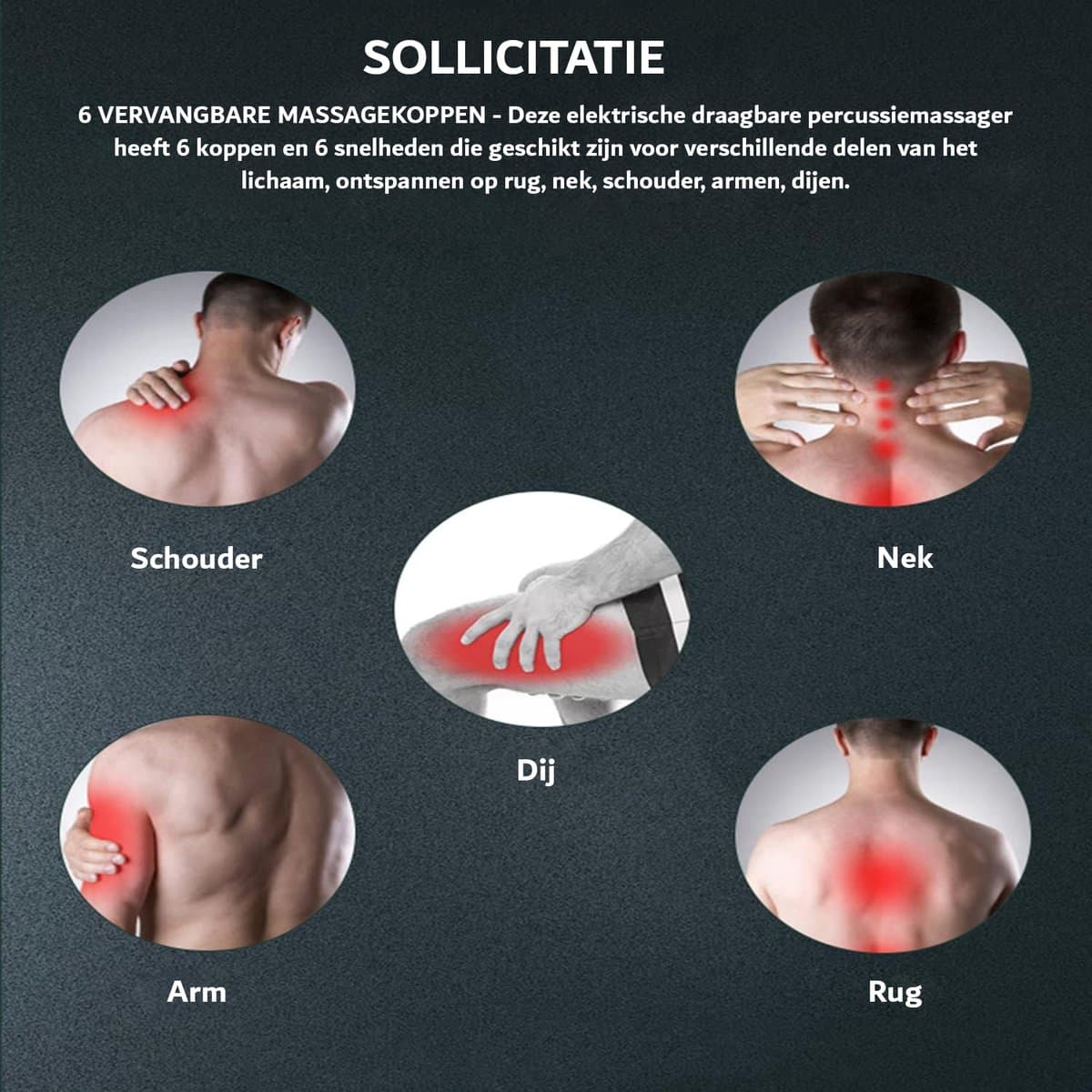 Massage Gun - Massage Apparaat - Sport & Relax - 6 Snelheden - 3200bpm - 6 Opzetkoppen - Incl Koffer - Zwart — afbeelding 1