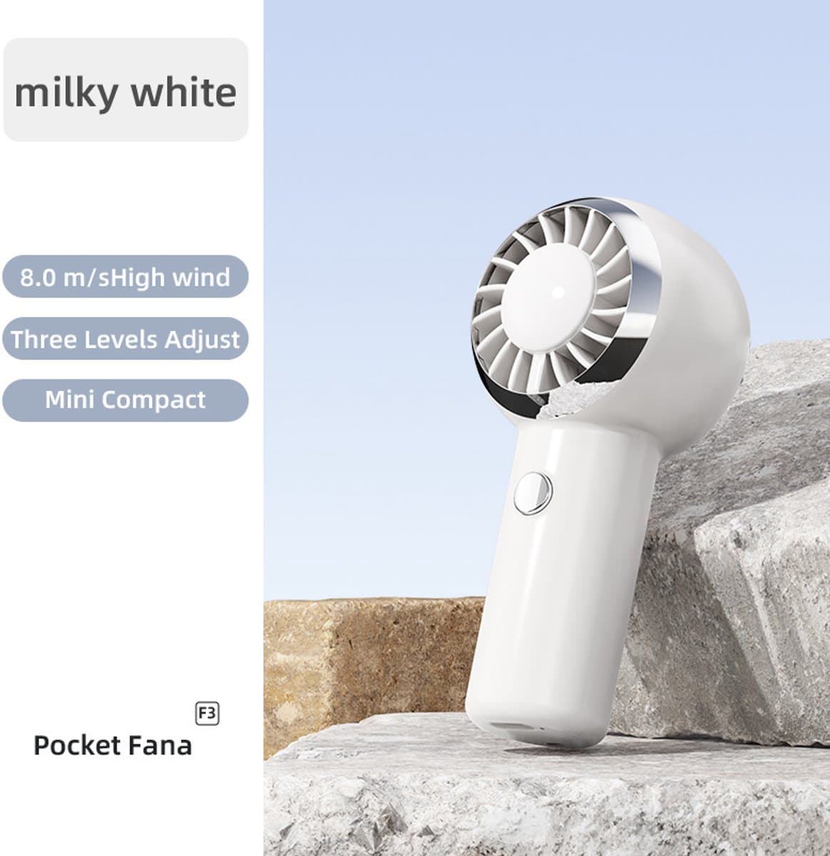 Handventilator, compact en elegant ontwerp, drie windsnelheden, krachtige draagbare miniventilator, ideaal voor buitenactiviteiten en reizen, miniventilator voor in je zak. — afbeelding 1