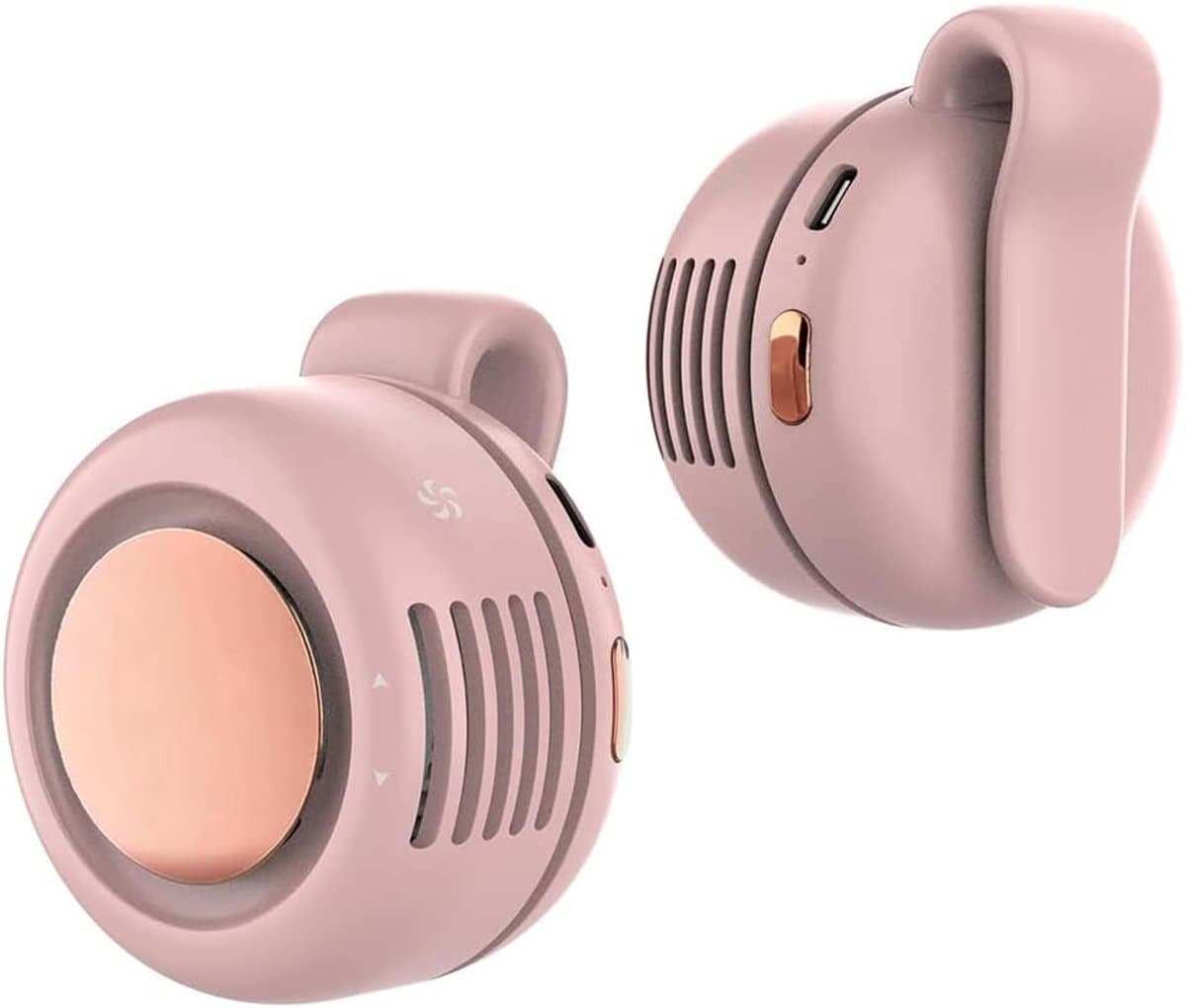 Draagbare, stille en bladeloze clipventilator – Oplaadbare en draagbare ventilator – Handsfree koeling voor taille en nek – 3 snelheden – 6 uur gebruiksduur – USB-C snelladen (Roze) — afbeelding 1