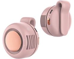 Draagbare, stille en bladeloze clipventilator – Oplaadbare en draagbare ventilator – Handsfree koeling voor taille en nek – 3 snelheden – 6 uur gebruiksduur – USB-C snelladen (Roze)
