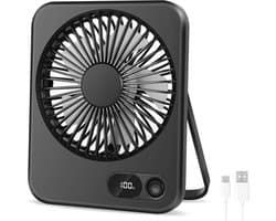 USB-bureauventilator, 2000 mAh USB-C oplaadbare tafelventilator, opvouwbare mini draagbare stille ventilatoren met LED-display, 180° verstelbare krachtige koeling, kleine ventilator voor kantoor