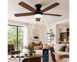 MUPOO Moderne Zwart plafondventilator met verlichting 106cm-Afstandsbediening en App-Stille &Zomer en Winterstand-Dimbaar& 6 Snelheden -ventilator lamp plafond Voor Slaapkamer Woonkamer-Multiplex Omkeerbare bladen