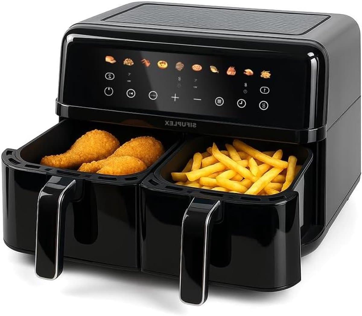 Heteluchtfriteuse Duo - Dubbele Friteuse - Gezond Frituren - Rapid-Air Technologie - 9 Liter - Zwart Zilver — afbeelding 1