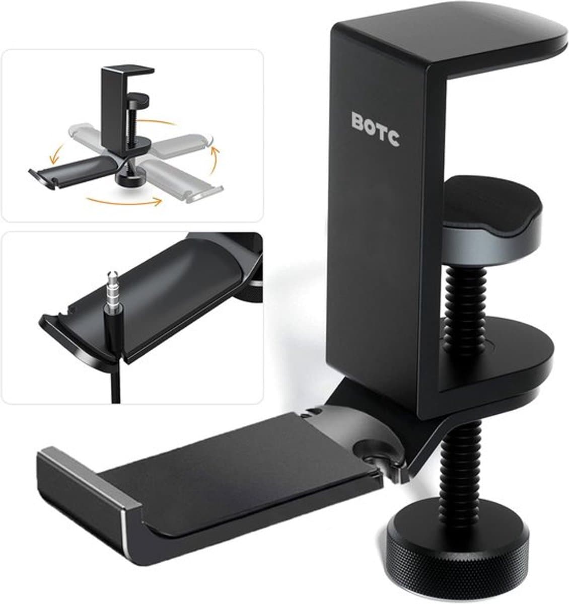 BOTC Koptelefoon Houder - Headset Stand - 360 Rotatie - Koptelefoon Haak - Hoofdtelefoon Hanger - Aluminium - Zwart — afbeelding 1