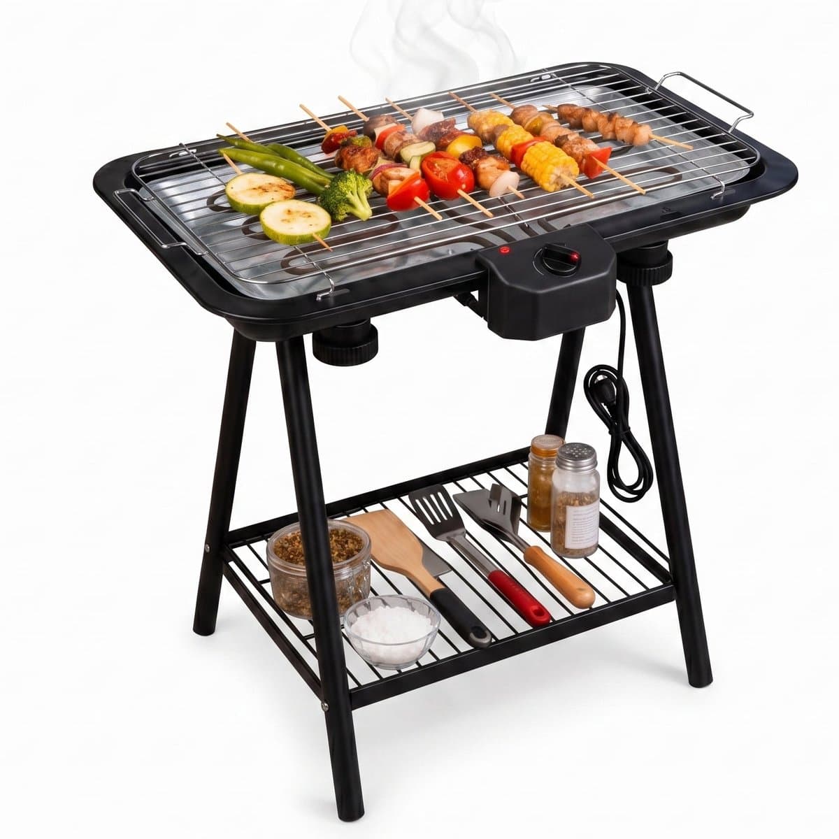 Lomera Elektrische Barbecue - Elektrische BBQ - Barbecue Staand - Tafelbarbecue - Tafel BBQ - Elektrische Grill - Rookloze Barbecue - Binnen Barbecueën - Barbecuegrill - BBQ met Onderstel - Balkon BBQ - Tuin BBQ - Elektrische Grillplaat — afbeelding 1