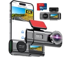 Dashcam auto 4K met wifi – 170° groothoek autocamera – G-sensor – WDR nachtzicht – 64GB SD kaart