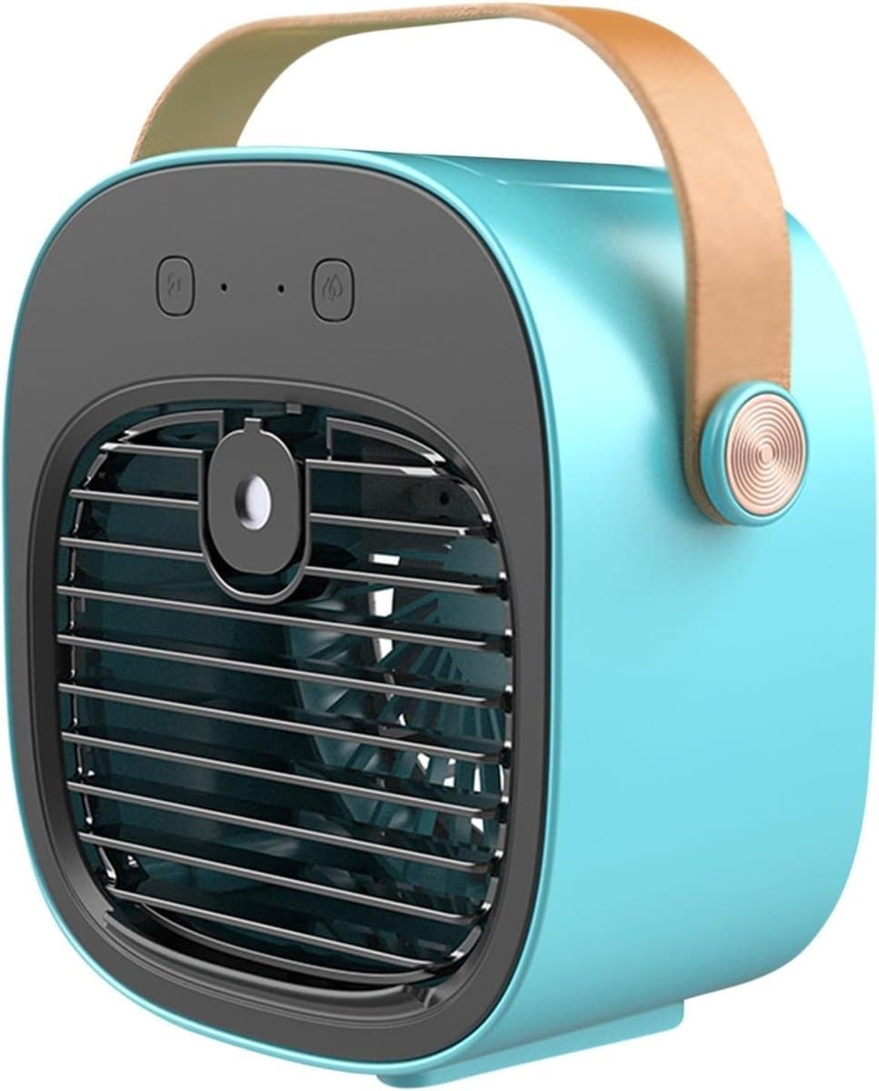 Mobiele Airco Alternatief - Mini Aircooler met Water - Draagbare Koelventilator met 4000 mAh Batterij - Tafelventilator en Luchtkoeler voor Bureau, Slaapkamer, Auto en Kamperen - 3 Windsnelheden - Type-C - 128ML -blauw — afbeelding 1