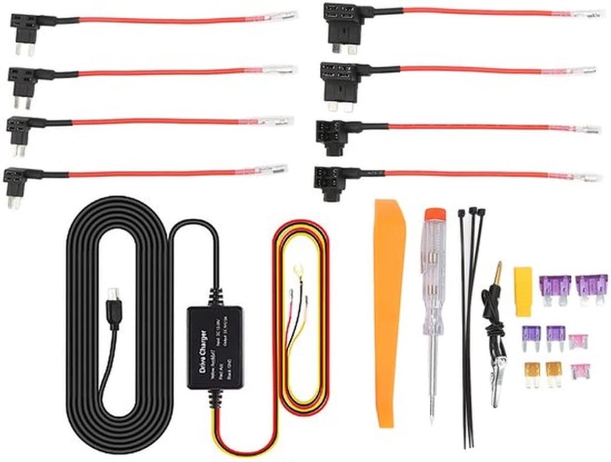 - Dashcam-hardwire-kit - Mini USB-hardwire-kit - Laagspanningsbeveiliging - 11 ft oplaadkabel - 12V-28V naar 5V - Geschikt voor Dashcam — afbeelding 1