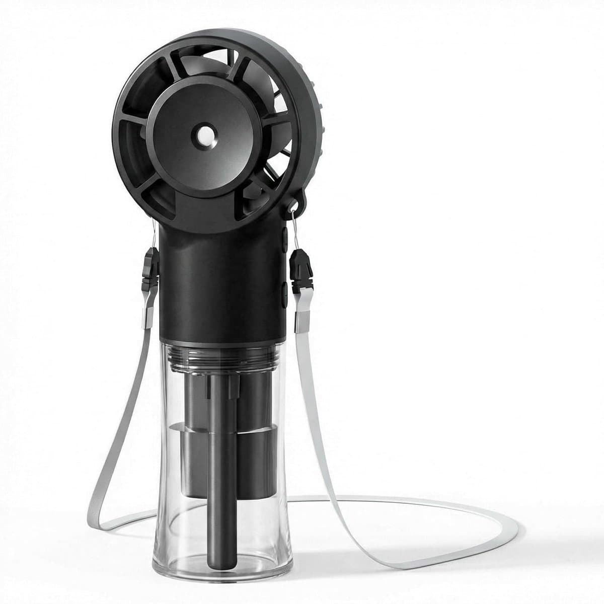 Draagbare ventilator met waternevelfunctie, USB-oplaadbare zakventilator, 4 snelheden, 20 ml watertank, Geschikt voor zomer, buiten, reizen, thuis, op kantoor en kamperen (zwart). — afbeelding 1