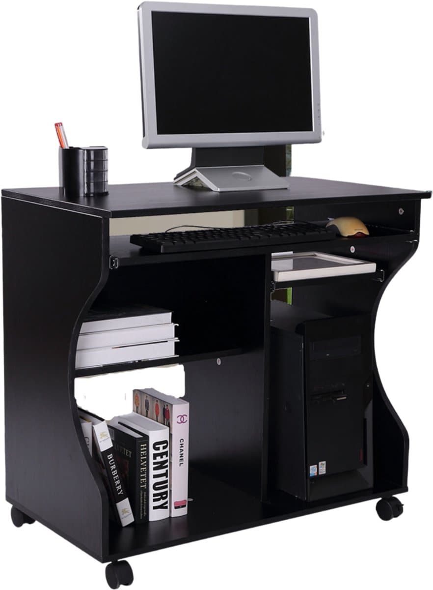 Compact Bureau - Schrijftafel - Computerbureau - Bureautafel - Bureau - Verrijdbaar - 80 x 48 x 76 cm - Zwart — afbeelding 1