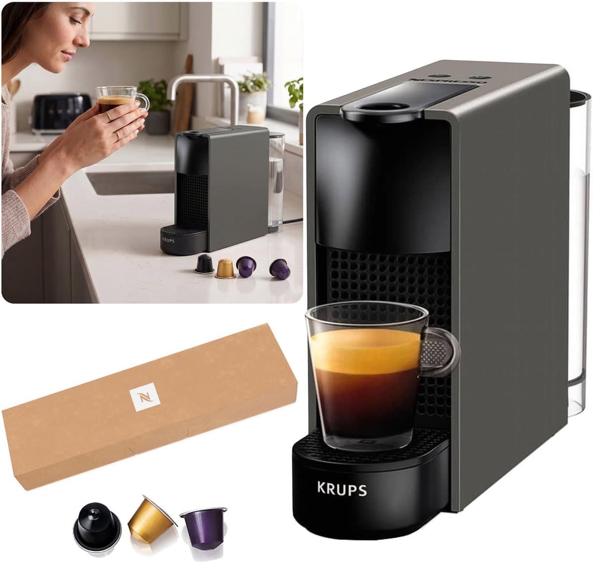 Krups Essenza Mini - Compacte Nespresso capsulemachine, grijs, energiezuinig 1450W — afbeelding 1