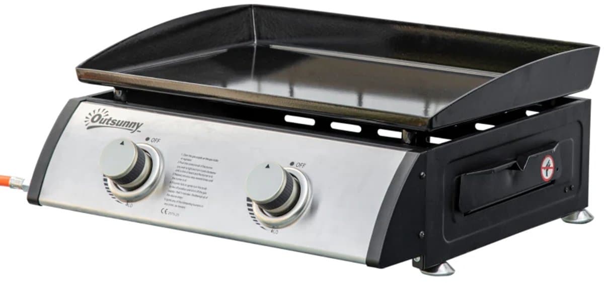 Gasbarbecue - Tafelmodel Gasbarbecue en Gasgrill - 2 Branders - 6 kW - met Slang, Drukregelaar, Vetopvangbak, Antiaanbaklaag, RVS Grillplaat - 48,5 x 48 x 21 cm - Zilver — afbeelding 1