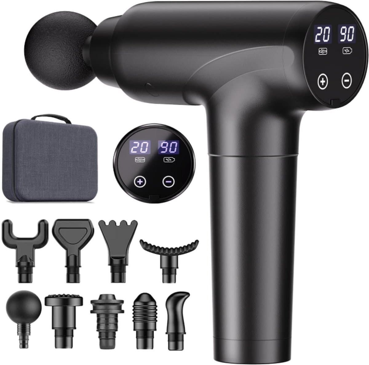 Cotsoco Massageapparaat Deep Tissue - Spiermassageapparaat met 9 Opzetstukken, 20 Snelheden & Stille Brushless Motor - Handheld Percussie Massager voor Rug, Nek & Spierherstel - Zwart — afbeelding 1