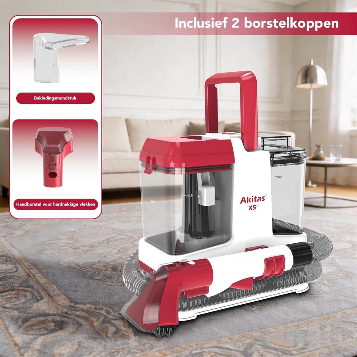 Waszuiger Bank en Tapijt - Akitas X5 Vlekkenreiniger met Tweetanksysteem en Zelfreiniging - Tapijtreiniger voor Bank, Auto, Bekleding en Dierenvlekken - Inclusief Reinigingsmiddel — afbeelding 1