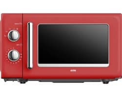 Retro Magnetron – Compacte Magnetron – Vintage Magnetron – Keuken Magnetron – Elektrische Magnetron – 20 Liter Inhoud – 700 Watt Vermogen – 6 Stands – Timer Met Eindsignaal – Rood Met Verchroomde Knoppen
