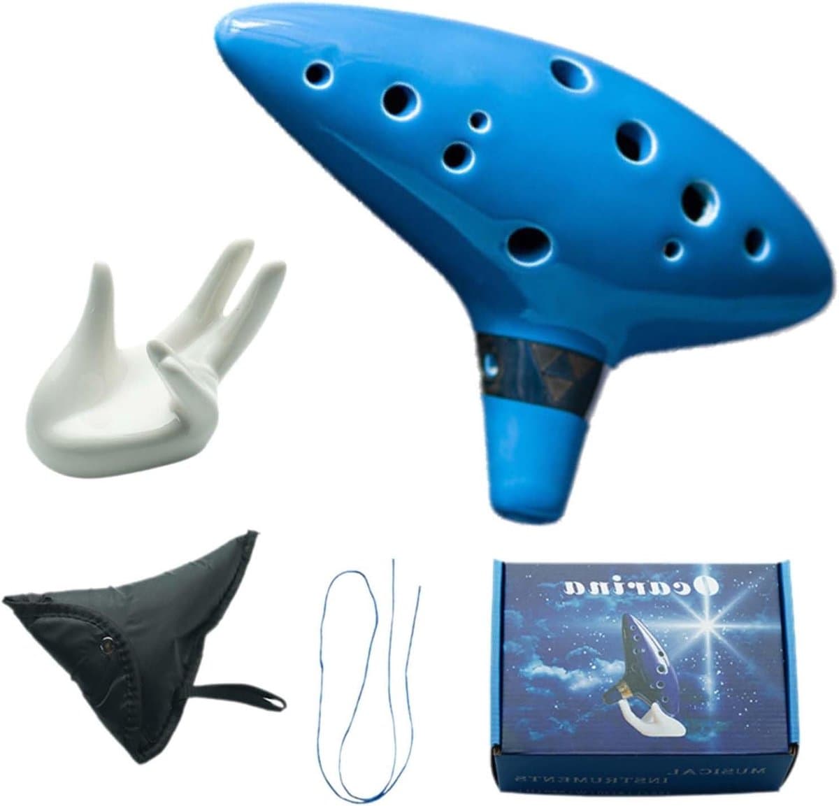Allecto Plus - Ceramic Ocarina | Zelda Ocarina 12-Hole Alto C | Voor Musical Instruments - Ocarina of Time + Hand Rest - Fabric Cover + Rope | Liefhebbers van Muziekinstrumenten — afbeelding 1