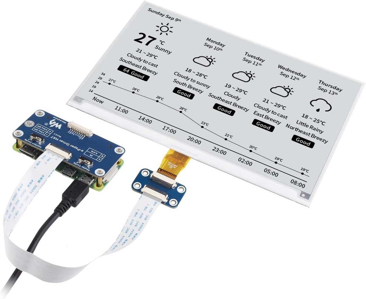 Waveshare 7.5inch E-Paper HAT Display Module, 800×480 Resolution, Supports Black/White 2 Colors, Compatible with Jetson Nano/Raspberry Pi 4B/3B+/3B/3B/2B/1B+/1A+/Zero 2W/Zero W/Zero — afbeelding 1