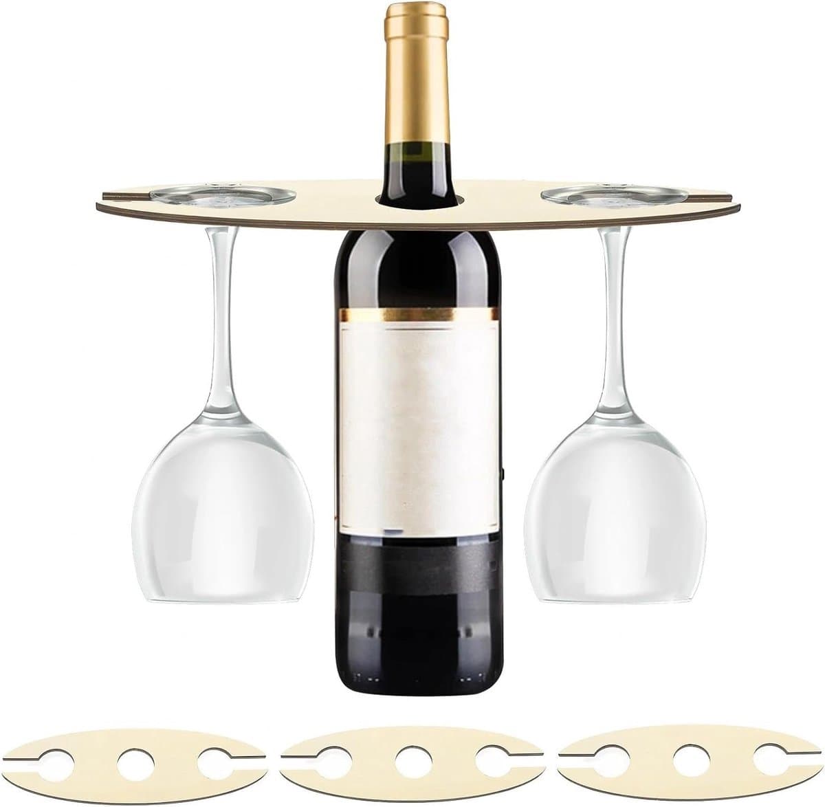 Houten wijn glas houders voor buiten, perfect voor picknicks, inclusief 8 glazen voor wijnliefhebbers om van hun wijn te genieten — afbeelding 1