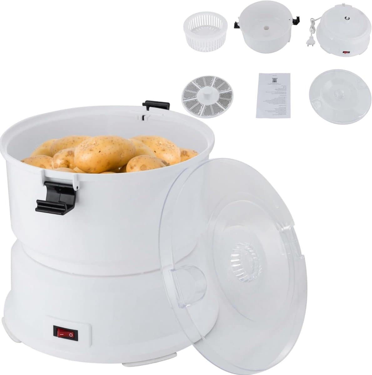 Elektrische Aardappelschilmachine - Groente Fruitschiller - Snel Schillen - 85W Motor Transparant Deksel - 0.8 kg Capaciteit - Wit — afbeelding 1