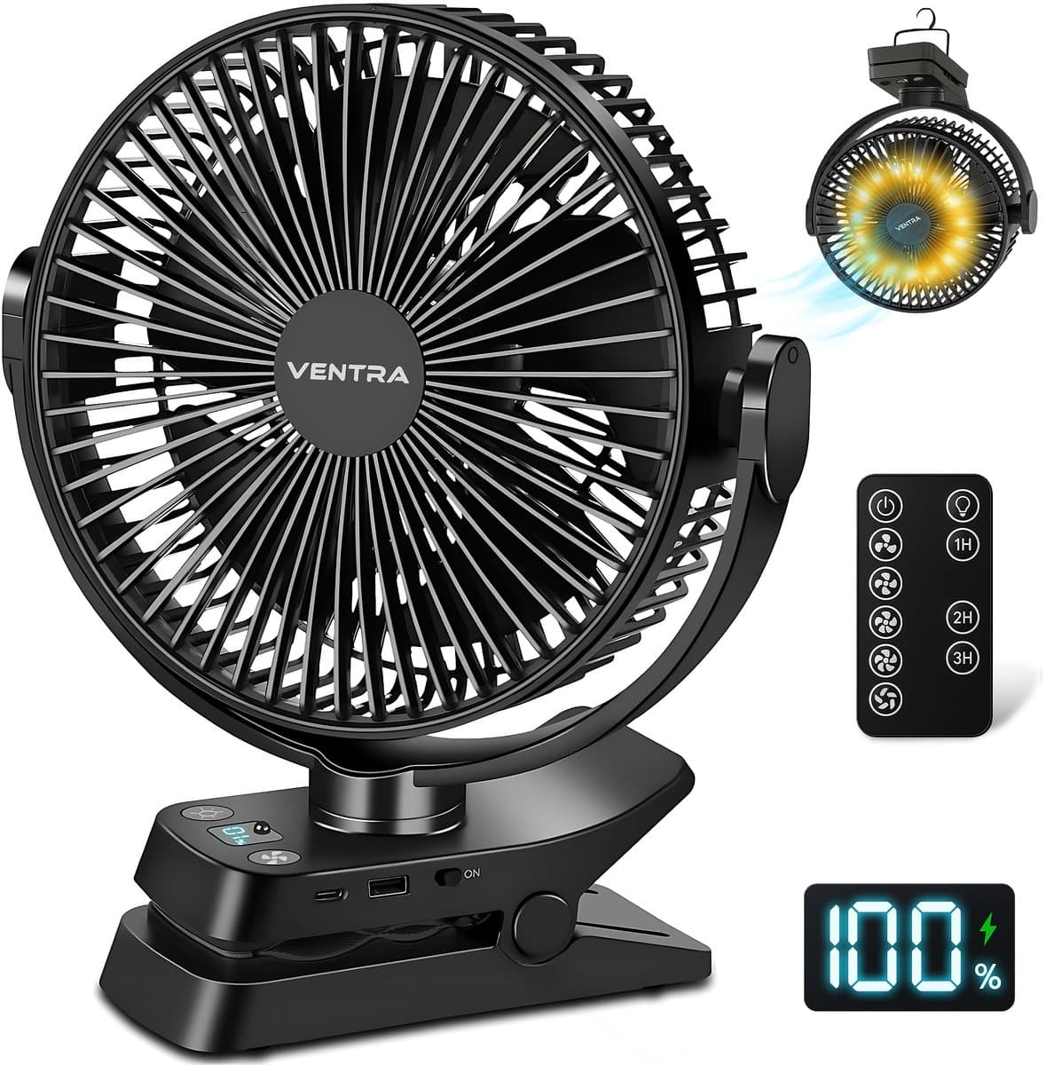 VENTRA® Draadloze Ventilator – Ventilator – Tafelventilator – Handventilator - Mini Ventilator - 5 Windsnelheden - 12000 mAh - 28,6 x 24,4cm — afbeelding 1