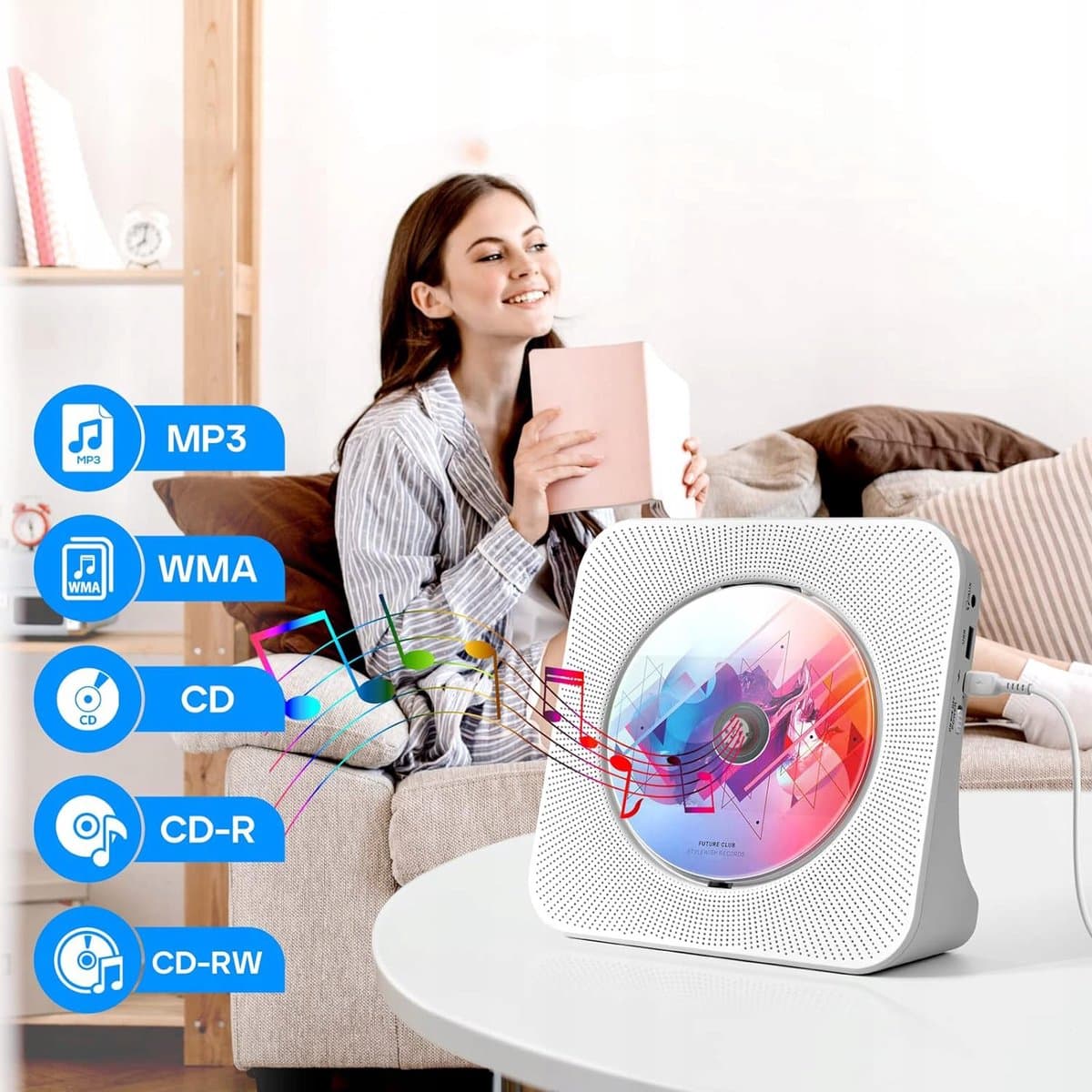 CD-speler - Ingebouwde dubbele HiFi-luidsprekers - Met Bluetooth - FM-radio - AUX-koptelefoonaansluiting - Wit — afbeelding 1