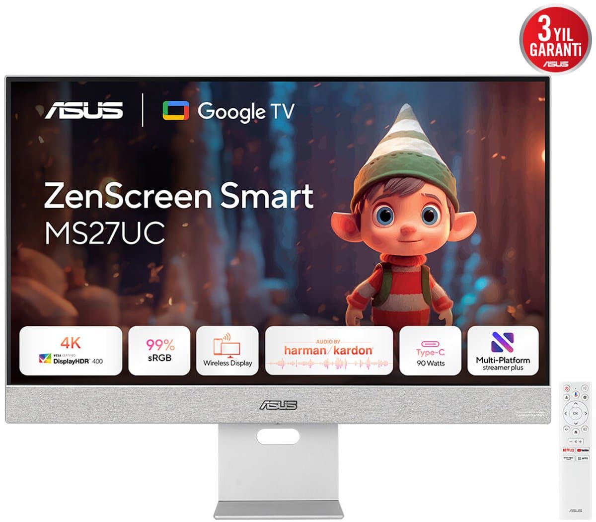 ASUS ZenScreen Smart Monitor MS27UC - 4K - Google TV - USB-C 90w - Harman Kardon Speakers - 27 inch — afbeelding 1