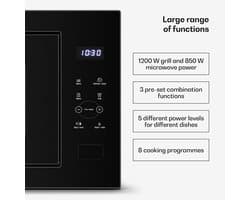 Klarstein Magnetron Velaire inbouwmagnetron met grill – 25 l, 850 W & 1200 W grill, 8 programma's, touchbediening, roestvrij staal, inbouwmagnetron, zwart - 25L - voor Keuken - Timer - RVS - Aluminium glas Display - Microwave