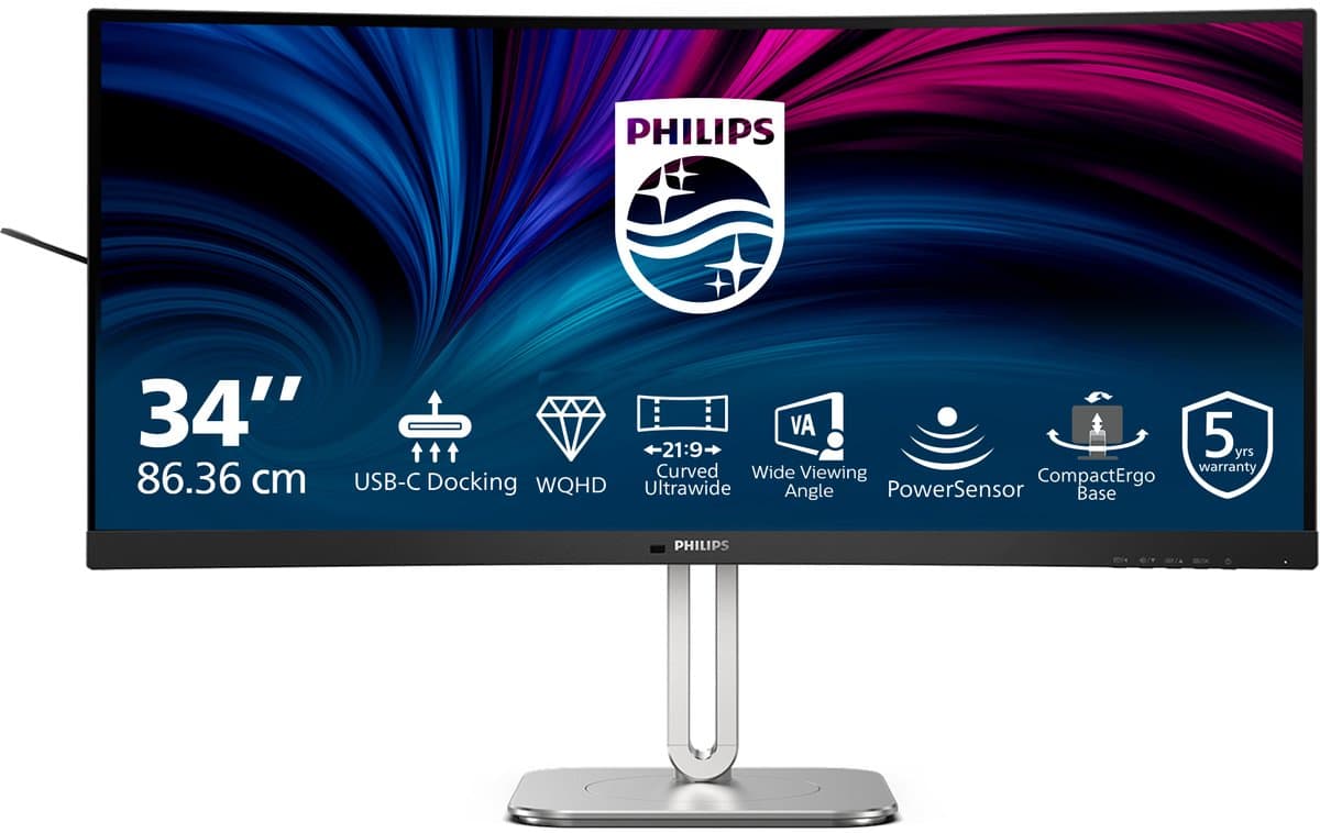 Philips 34B2U5600C - QHD Curved - Ultrawide Monitor - USB-C 140w - KVM - RJ45 - 34 inch — afbeelding 1