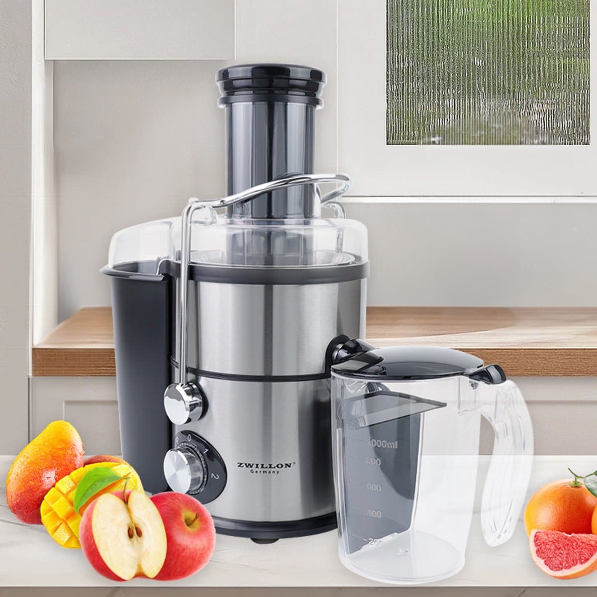 900W Centrifugal Juicer – 2-Speed Hoge Snelheid Sapmachine – 1L Sapkan & 2L Pulpreservoir – RVS & ABS – Stil en Multifunctioneel voor Thuisgebruik — afbeelding 1