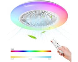 RGB Plafondventilator met verlichting 49CM - Ventilator met LED verlichting - Dimbaar met afstandbediening - Wit